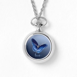 Montre de collier à papillon bleu personnalisé