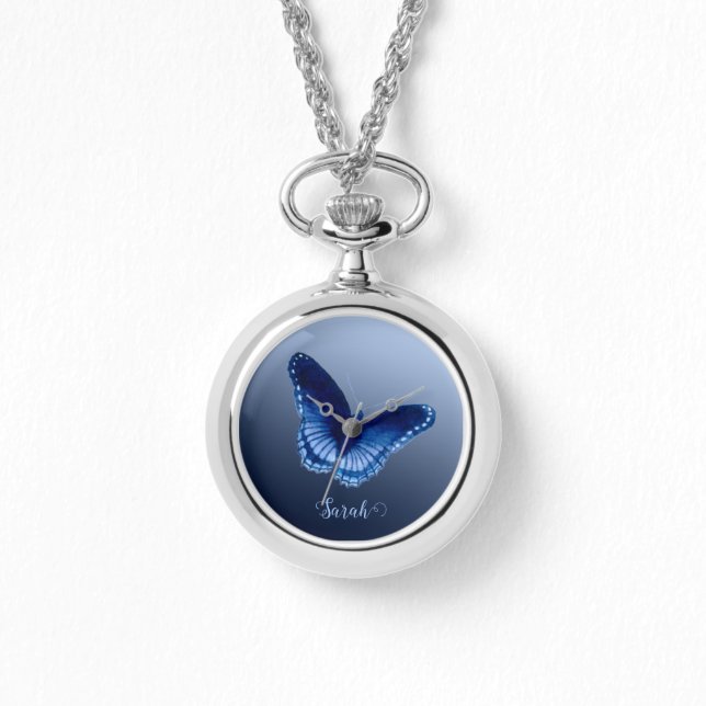 Montre de collier à papillon bleu personnalisé (Recto)