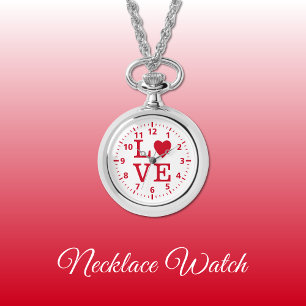 Montre de collier d'amour rouge et blanc