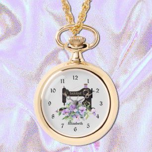 Montre de collier de machine à coudre à fleurs vio