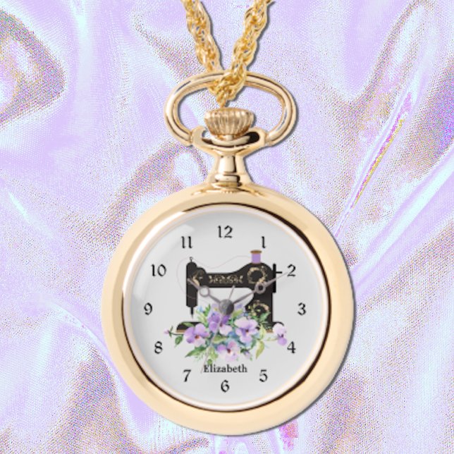 Montre de collier de machine à coudre à fleurs vio (Créateur téléchargé)