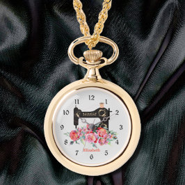 Montre de collier de machine à coudre rose