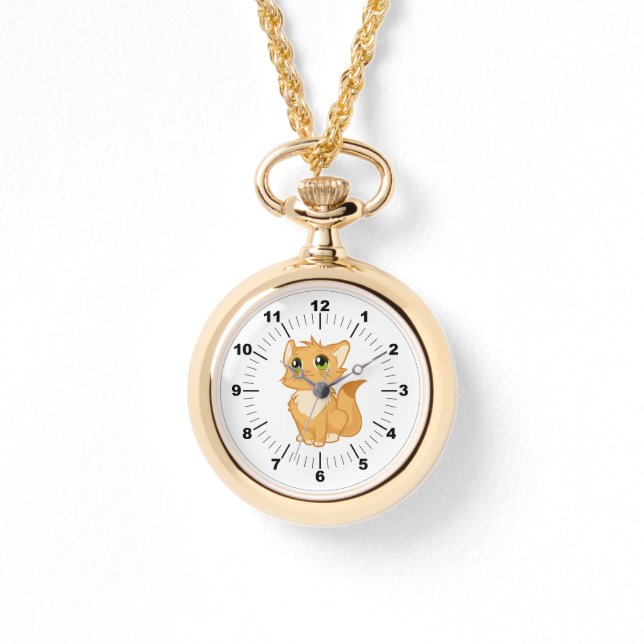 Montre de collier d'or - Chat mignon (Recto)