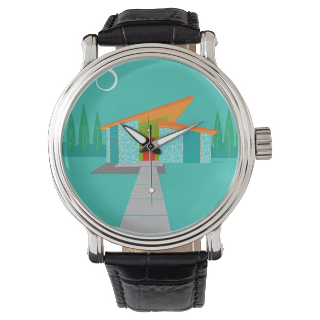 Montre de cuir de bande dessinée d'âge d'espace (devant)