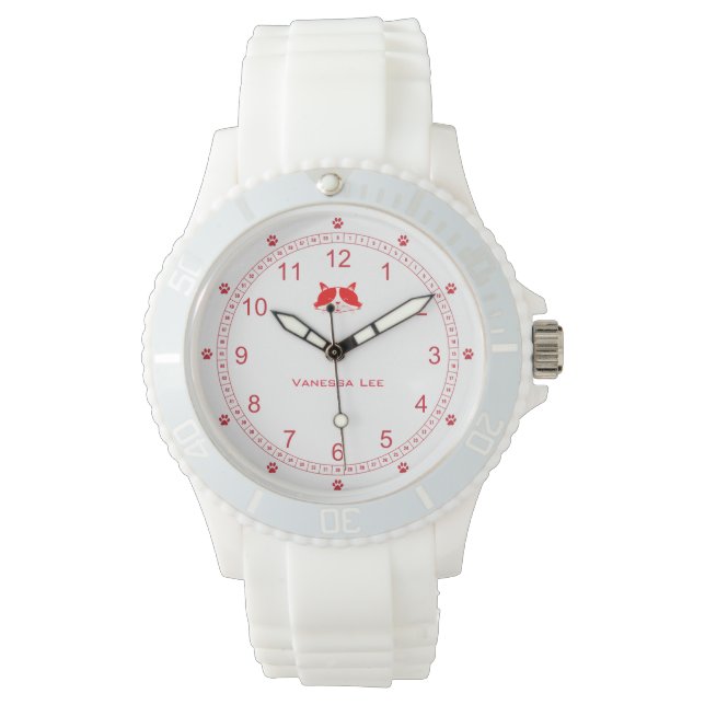 Montre de dame de chat personnalisable en rouge (devant)