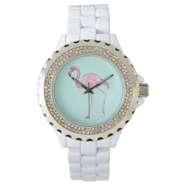 Montre de Flamant rose rose - Vert menthe (devant)