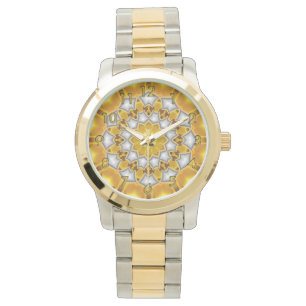 Montre de kaléidoscope de fractale d'or et
