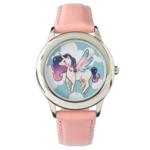 Montre de licorne de rose d'acier inoxydable