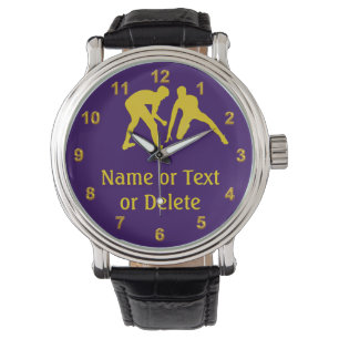 Montre de lutte personnalisée de pourpre et d'or