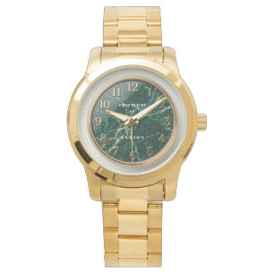 Montre de luxe en marbre vert émeraude et or