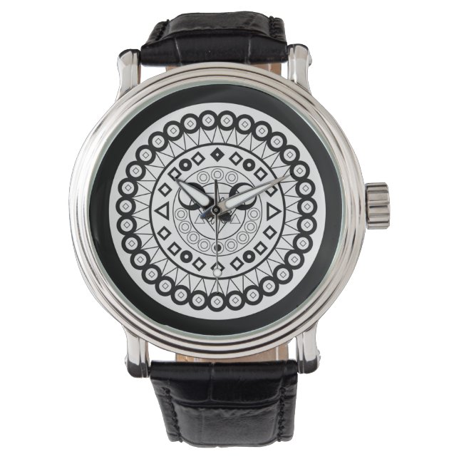 Montre de mandala noir et blanc (devant)