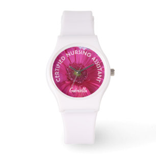 Montre de marguerite rose C.N.A. personnalisée