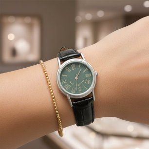 Montre de mariage personnalisée verte pour couples
