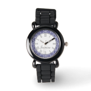Montre de nom blanc gris violet à motif ovale