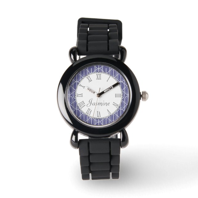 Montre de nom blanc gris violet à motif ovale (Recto)