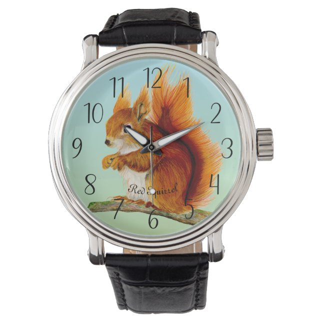 Montre de peinture à l'aquarelle d'écureuil rouge (devant)