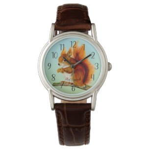Montre de peinture à l'aquarelle d'écureuil rouge