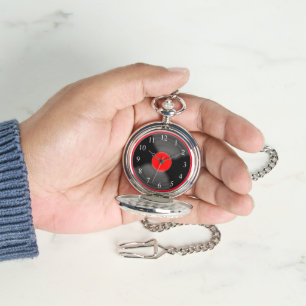 Montre de poche rétro rouge disque vinyle 
