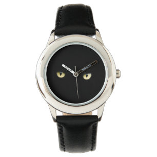 Montre de poignet des yeux de chat noir d'Hallowee