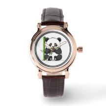 Montre de poignet Panda Mignon mangeant du Bambou