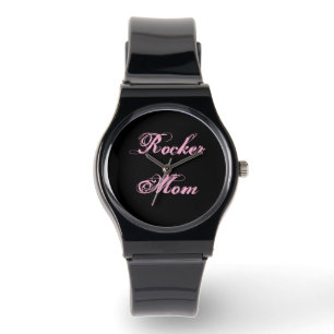 Montre de poignet Rocker Mom (Noir et Rose)