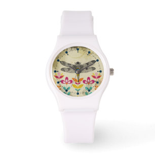 Montre de sport de silicone de libellule de jardin
