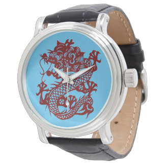 Montre de style découpe de papier dragon