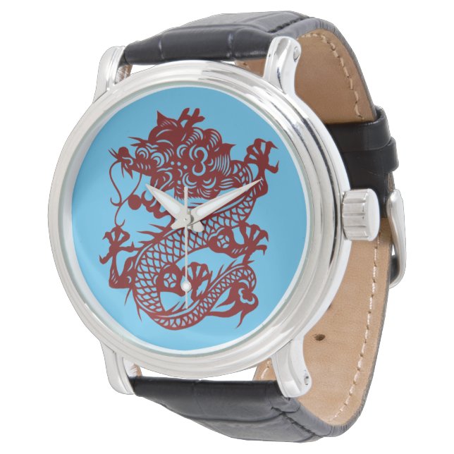 Montre de style découpe de papier dragon (Incliné)