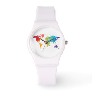 Montre de voyage de carte du monde d'aquarelle