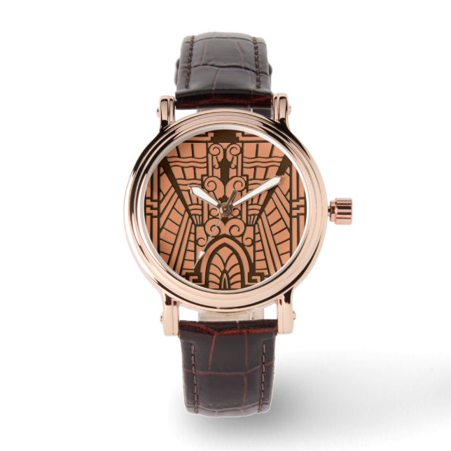 Montre Déco Motif architectural, cuivre et Brown (Recto)
