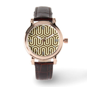 Montre Déco motif égyptien - chocolat et crème