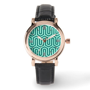 Montre Déco motif égyptien - turquoise et aqua