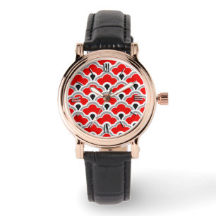 Montre Déco pétoncles chinois, rouge, gris, noir et blanc