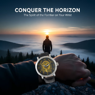 Montre Décor de tête de bison d'or floral