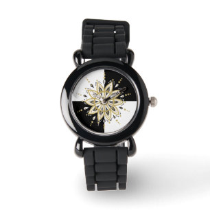 Montre Décor noir et blanc mandala conception géométrique