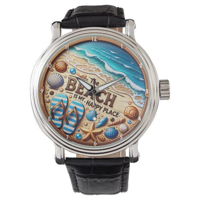 Montre Decorative Beach-Themed Seashells and Sand Design (devant)