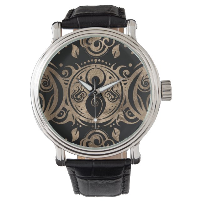 Montre Déesse triple lune or et noir (devant)