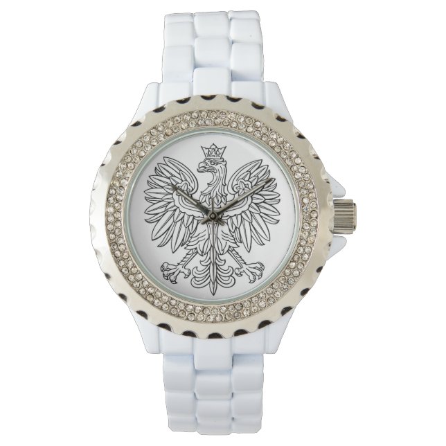 Montre d'émail blanc en strass (devant)