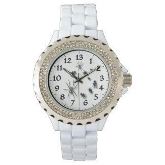 Montre d'émail blanc en strass féminin 13 heures