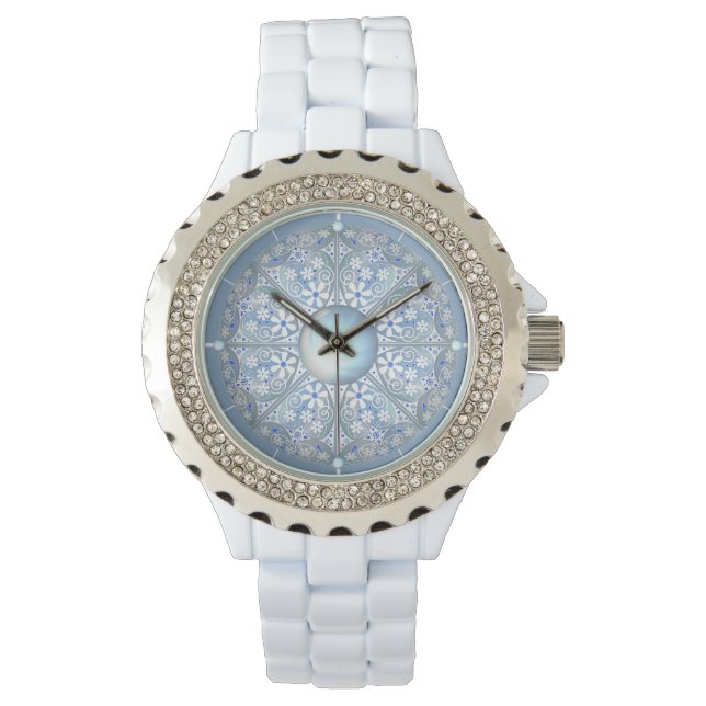 Montre Dentelle en céramique bleu clair (devant)