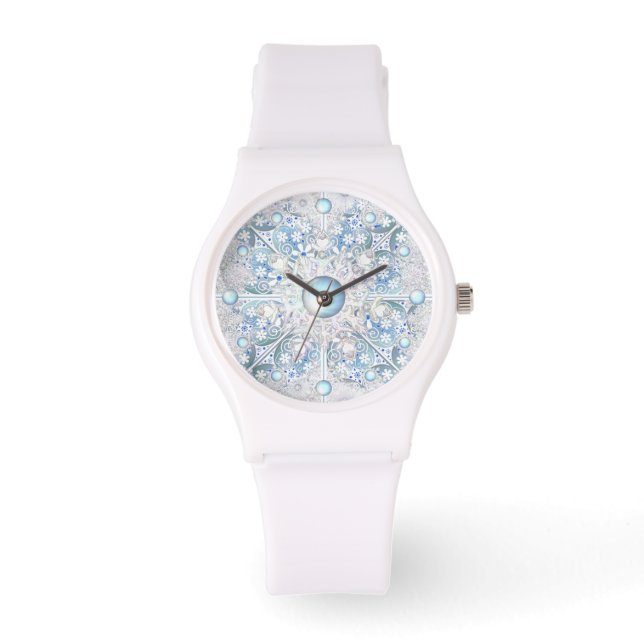 Montre Dentelle en céramique bleu clair & flocon de neige (Recto)