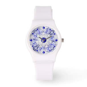 Montre Dentelle en céramique Bleu de Grèce & flocon de ne
