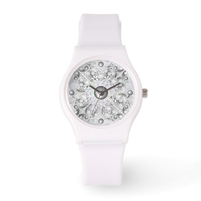 Montre Dentelle en céramique grise et flocon de neige (Recto)