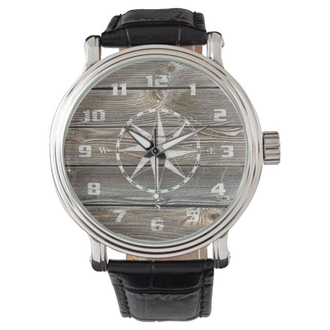 Montre Design Authentique bois Boussole nautique (devant)