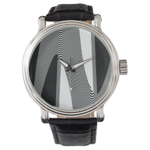 Montre Design D'Art Op Noir Et Blanc, Mens Wristwatch