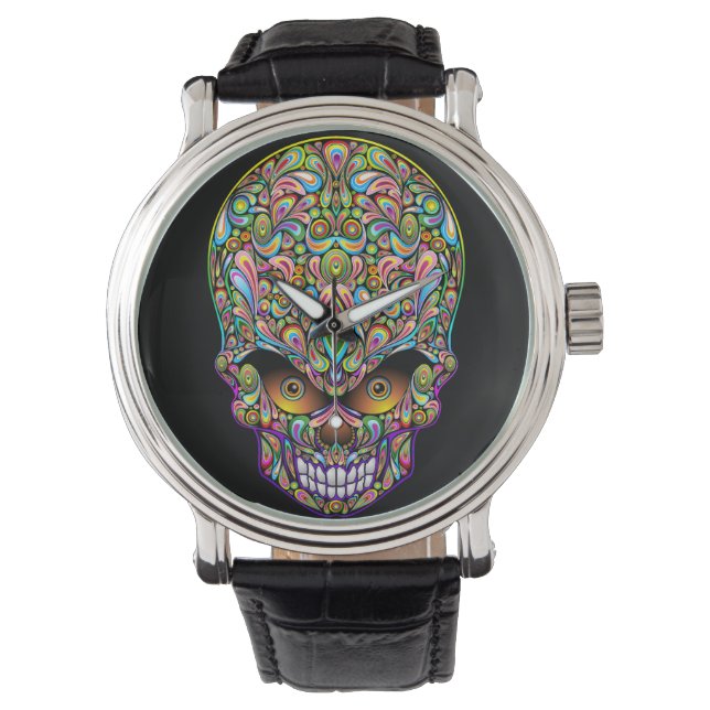 Montre Design d'art psychédélique décoratif crâne (devant)