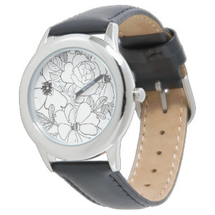 Montre Design de dessin élégant Rose Floral Line