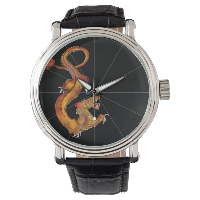 Montre Design Dragon japonais couleur de l'eau (devant)