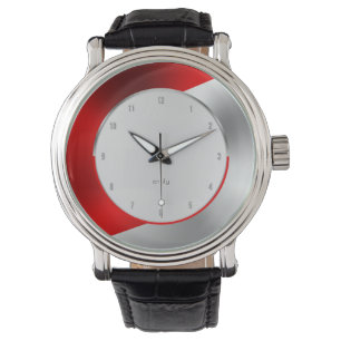Montre Design géométrique rouge et argenté