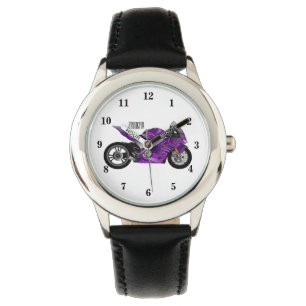Montre Dessin de moto de sport violet